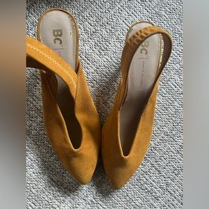 Mustard kitten heel sling backs